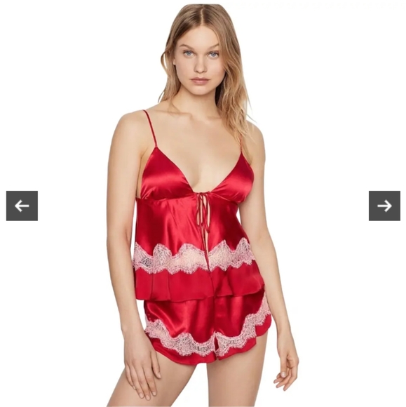 Victoria's Secret Other - Victoria's Secret Satin Cami And Short Sleep Set Womens XL Red Lace Ruffle